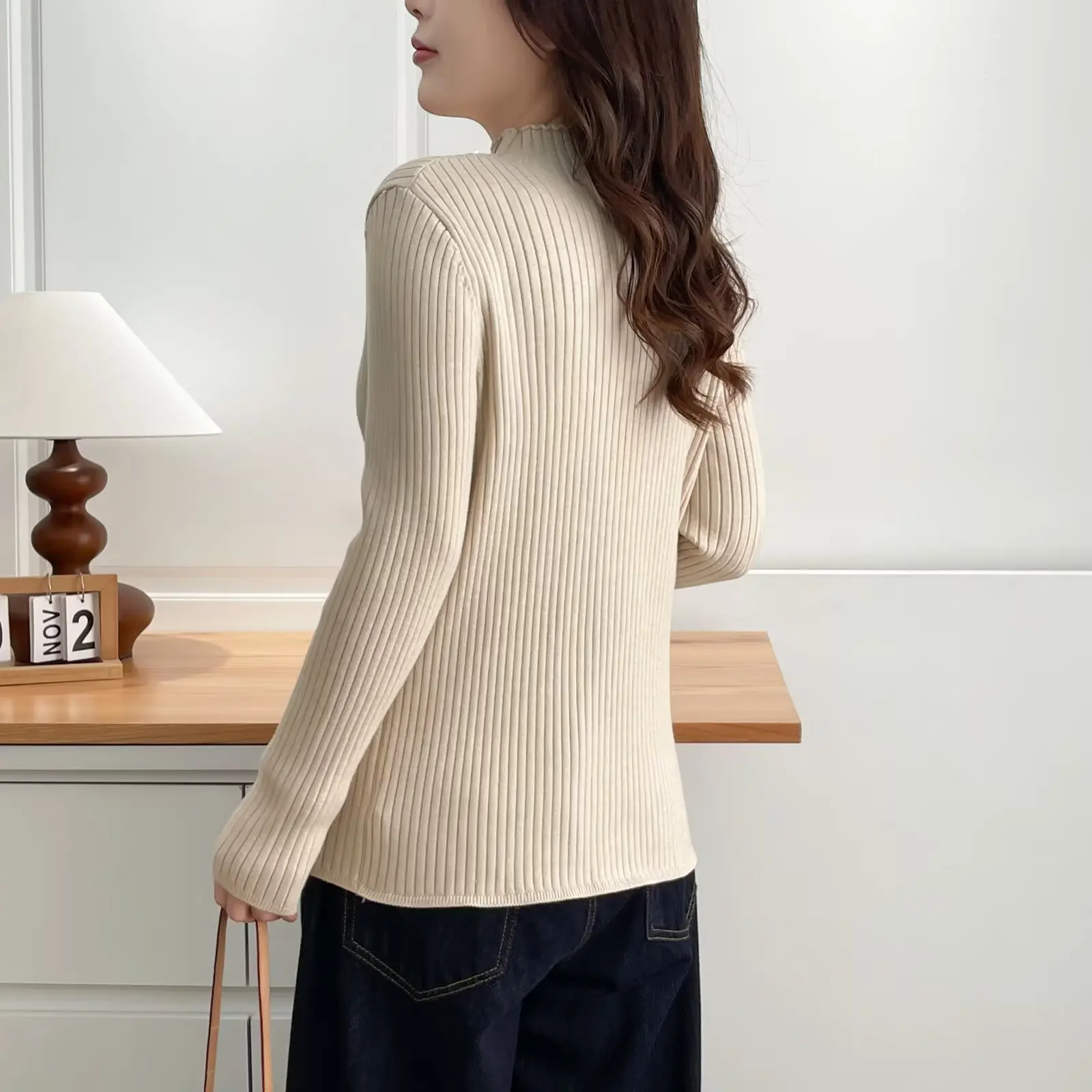 Fashion Plus Size Woman Clothing Sweaters 2025 Autumn Winter Simple Basic Style Solid Color Mock Neck Thickened Knitted Jerseys