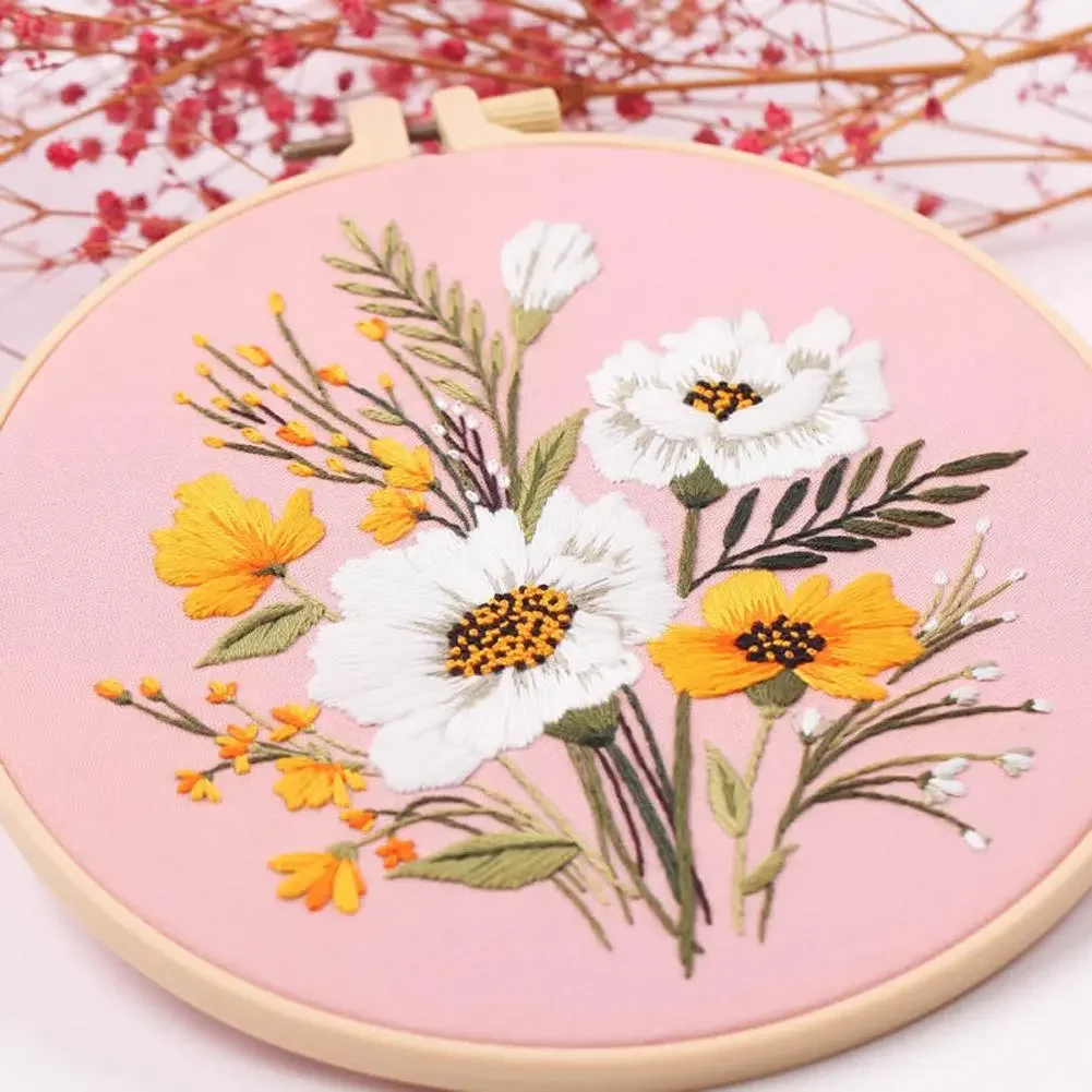 Flower Pattern Embroidery Kit With Embroidered Hoop Cross Stitch DIY Handmade Crafts Needlework Sewing Supplies Home Decoration