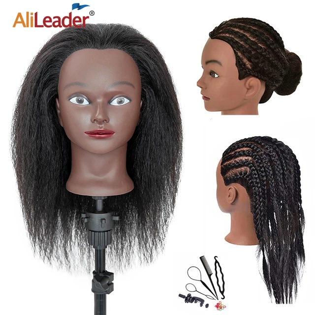 Tête de Mannequin africain 100%, tête de poupée pour formation de coiffeur, avec  trépied, cosmétologie, pour le tressage - AliExpress