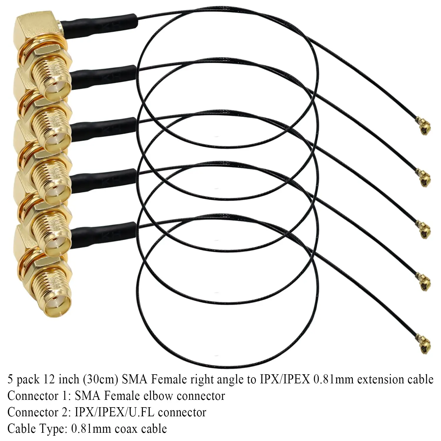 5pcs SMA to U.fl IPX Coaxial Cable SMA Female Right Angle Bulkhead to IPEX UFL MHF4 RF Antenna 0.81mm IPX SMA Pigtail Coax Cable