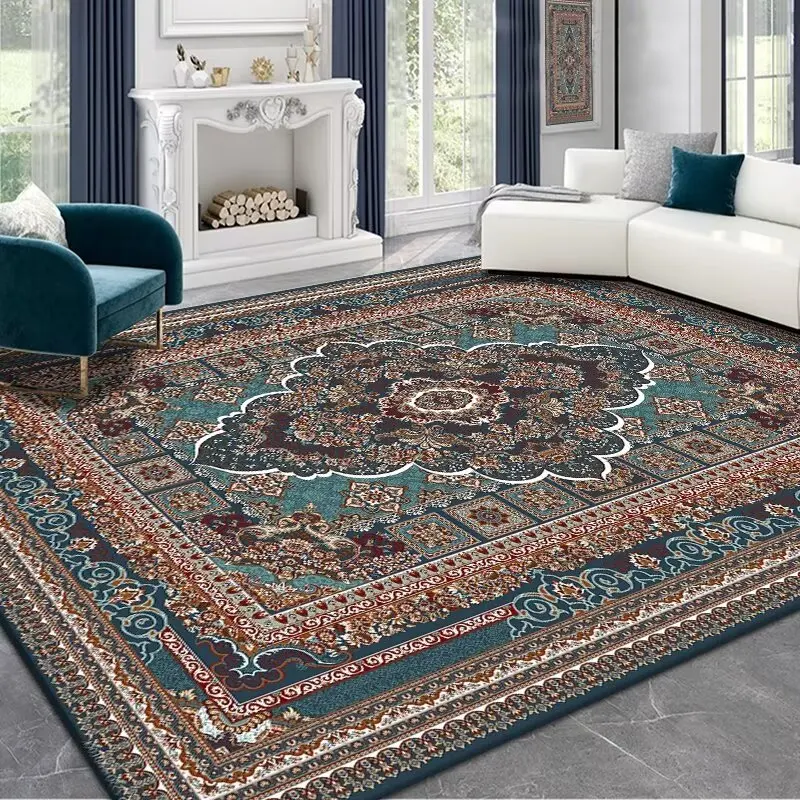 Persian Deluxe ethnischen Stil Teppich für Wohnzimmer blau Wohnkultur Schlafzimmer Tee tisch Teppich wasch bar kurze Plüsch Lounge Fußmatten