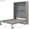 Full Size Murphy Bed Wall Bed Cabinet with Storage Shelves, Space-Saving for Multipurpose Guest Room or Home Office, Gray 2