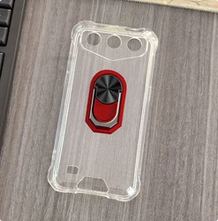 Enhanced Phone Case with Finger Ring and Bracket - Soft TPU Silicone Cover for Oukitel G3 (Transparent C Red)