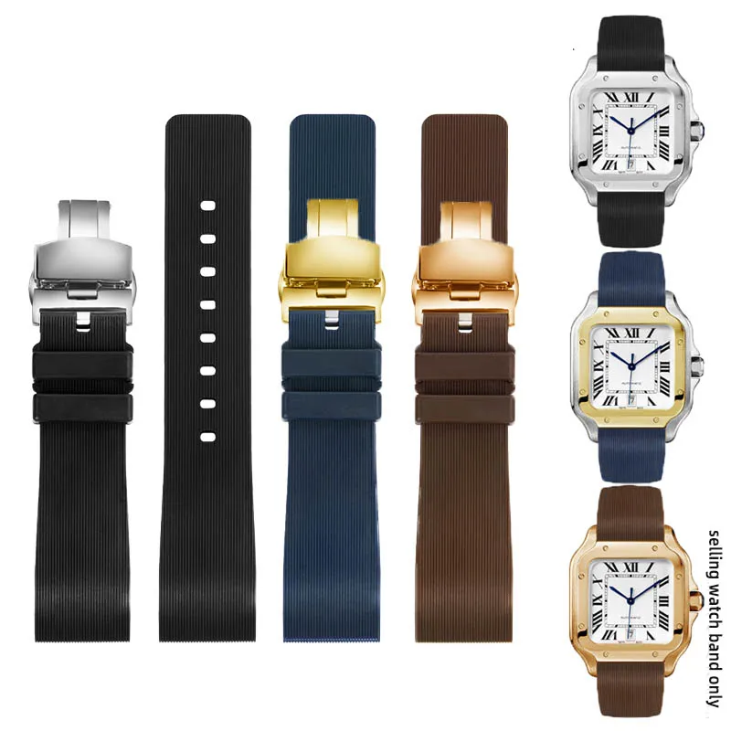 Cinturino Per Orologio Da 20Mm 23Mm Per Cartier Sandoz Santos 100 W20073X8 W20106X8 W2020008 Bracciale In Gomma Siliconica Uomo Donna Cintura Nera