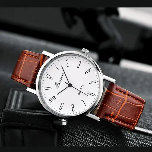 Men's Watch Fashion Arabic Quartz Watches Leather Band Wristwatches Quartz Wristwatches Clock Men Women Casual Simple Watch - Image 3