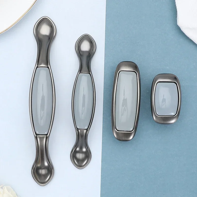 Retro Kitchen Drawer Cabinet Door Handle Furniture Knobs Cupboard Antique  Zinc Alloy Ceramic Shell Pull