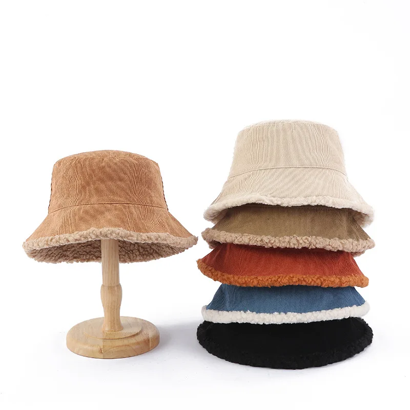 

Bucket Hat for Women Girls Corduroy with Faux Fur Lining Teddy Style Winter Fisherman Cap Warm Windproof Bonnet Free Shipping