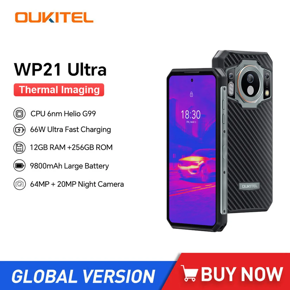 

OUKITEL WP21 Ultra Rugged Waterproof Smartphone 12GB+256GB 9800mAh Battery 66W Fast Charge Cellphone 6.78'' FHD NFC Mobile Phone