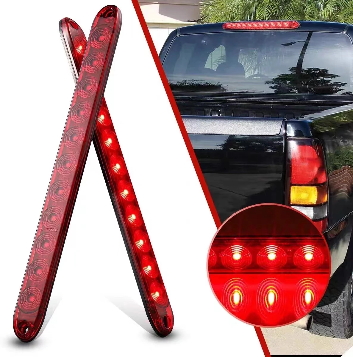 Red Truck Trailer Light Bar 11 Led Stop Turn Tail Brake Lights Strip Assembly Brake Strip Light Per Marine Boats Car Moto