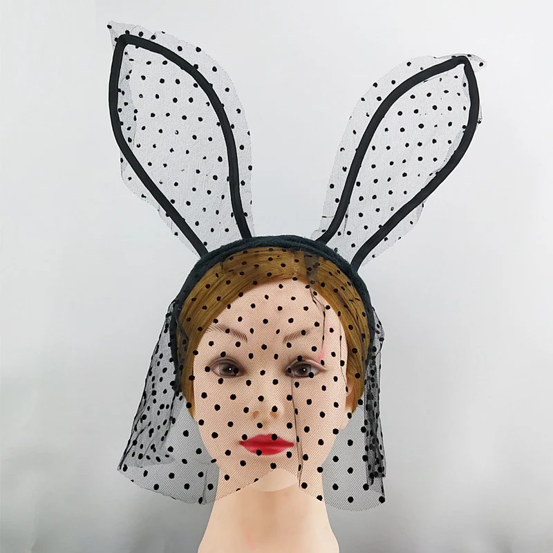

10pcs Adult Kids Plush Cartoon Lace Rabbit Ear Veil Headband Hair Band Birthday Party Cosplay Costume Christmas Halloween