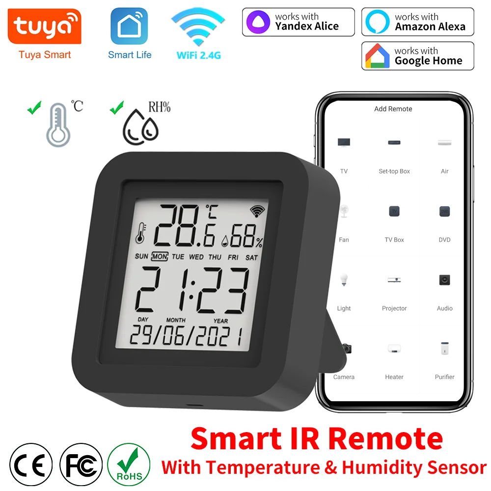 Smart IR Remote Control Tuya WiFi IR Remote Temperature Humidity Sensor for Air Conditioner TV AC Works with Alexa Google Home Yandex
