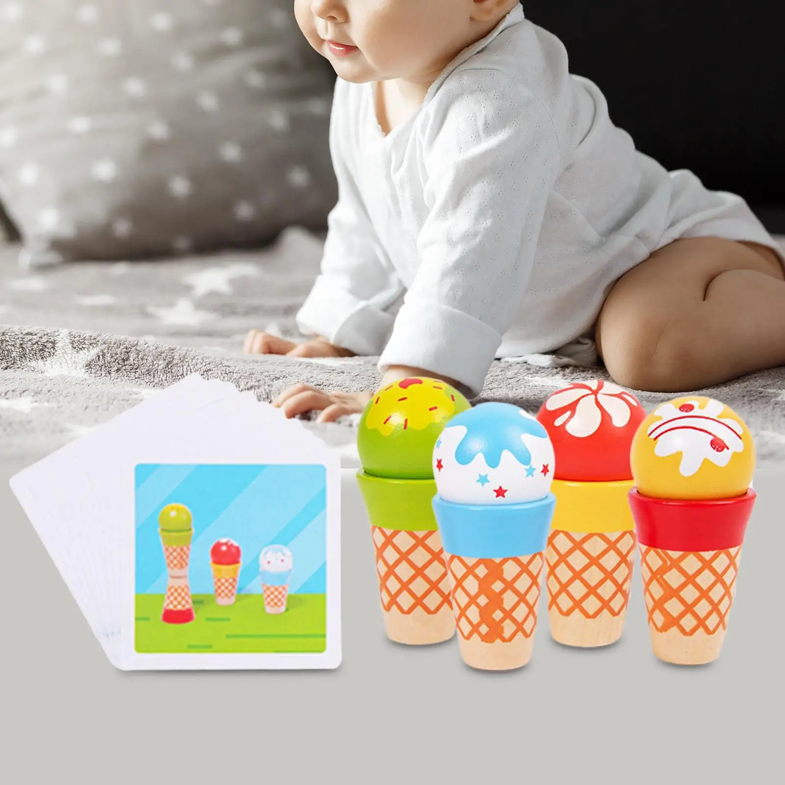 

4Pcs Wooden Ice Cream Education Pretend Play for Children Kids Holiday Gifts