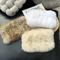New Women's Hand-Knitted Soft Real Rabbit Fur Headband Knitted Fur Scarf Warm Empty Top Plush Hat Autumn Winter Fur Accessories
