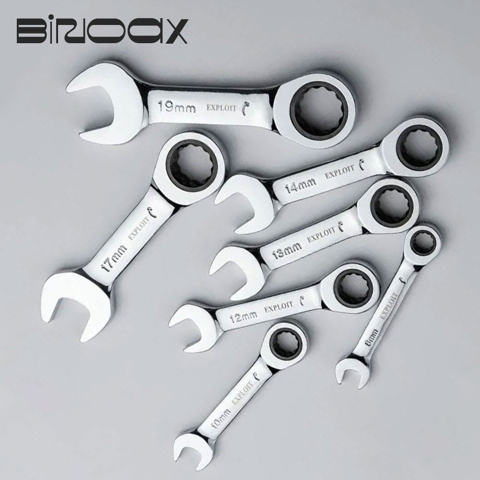 14 Pcs 6mm-19mm Reversible Combination Stubby Single Wrench Stubby Combination 72 Tooth Ratchet Socket Spanner Nut Repair Tools