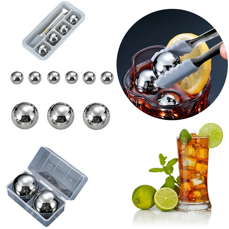 Reusable Stainless Steel Ice Cubes Round Metal Ice Balls Set 1/2/4pcs Drink Beer Cubes Cooler Bar Party Accessories Tools