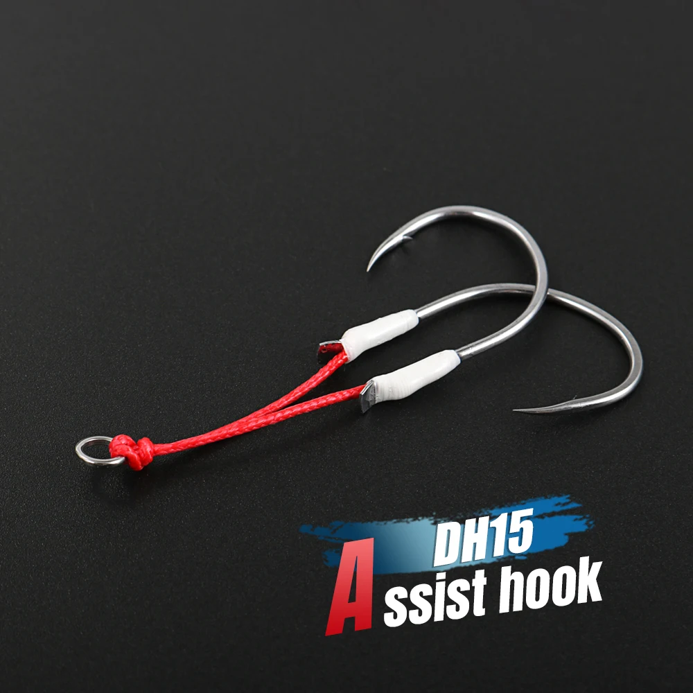 JIGGING PRO 1 # 1/0 2/0 3/0 Doppel-Assist-Haken mit Widerhaken für Salzwasser Hochkarbon-Jigging-Haken Angelzubehör Angelhaken – Detail 1