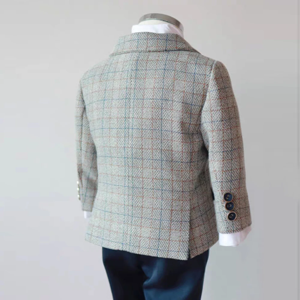 1-4Y Children Formal Plaid Suit Set Boys Wedding Birthday Party Performance Photography Costume Kids Blazer Pants Bowtie Clothes for boys suits