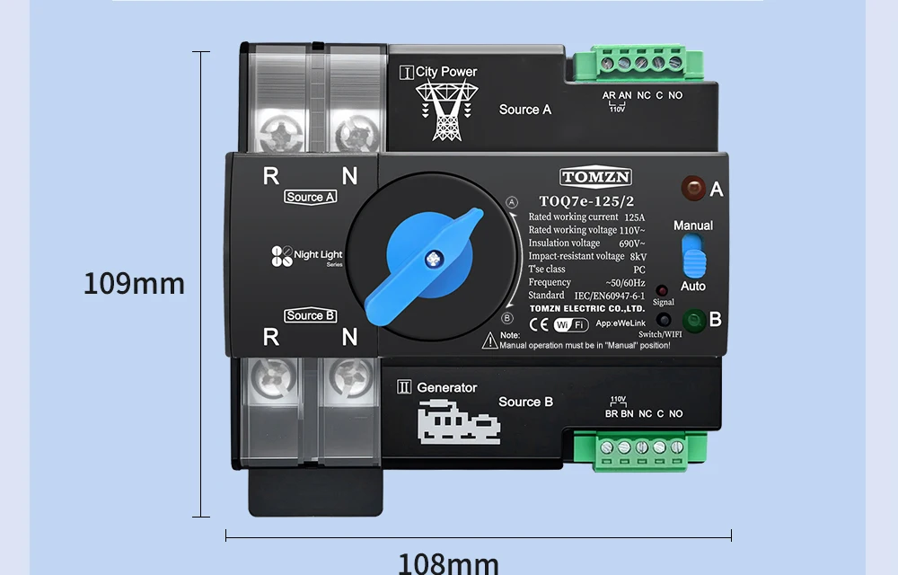 110V 120V Three Phase WIFI smart ATS Dual Power Automatic TransferSelector Switc
