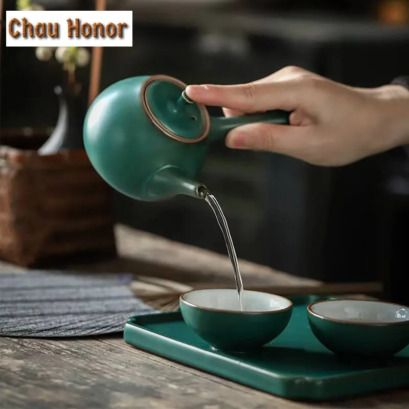 2pcs/set Japanese Turquoise Coarse Ceramic Teacup Handmade Household Kungfu Teaset Small Tea Bowl Tea Ceremony Accessories 45ml