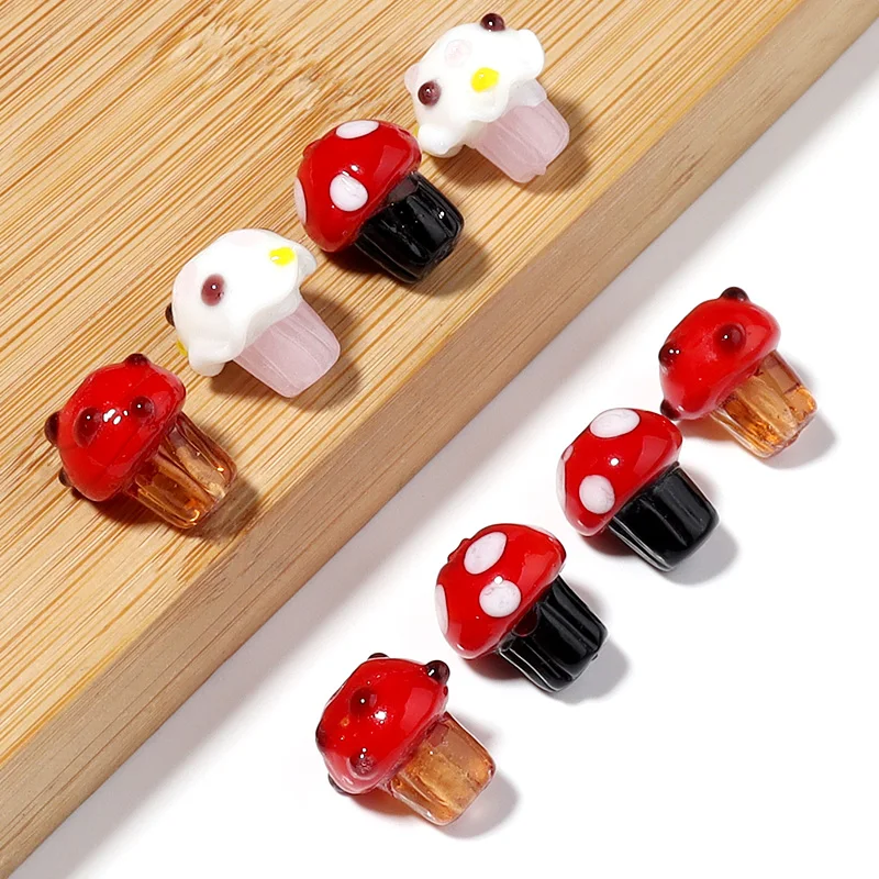 

5pcs/lot Lampwork Mushroom Beads Glass Lampwork Cake Beads Colorful Candy Glass Beads For Jewelry Making Bracelet Necklace Diy