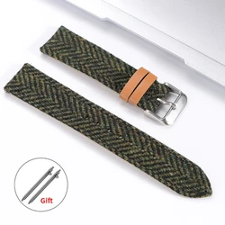 Elegant Vintage Nylon and Leather Watch Strap, Quick Release Universal Watchband (18mm, 20mm, 22mm) - 22mm (Green)