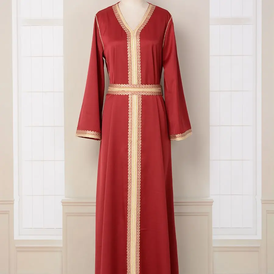 Dubai Robe Women Embroidered Gold Beaded Lace Dress