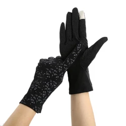 2024 Summer New Cotton Feather Printing Sun Protection Touch Screen Anti Slip Driving Gloves for Women