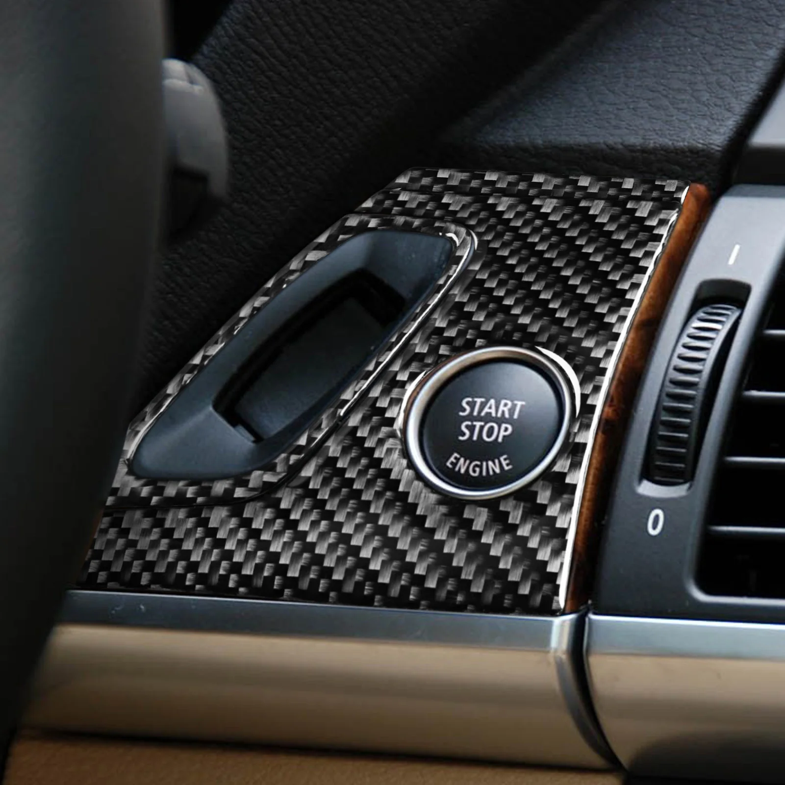BMW X5 E70 2006-2013 탄소 섬유 자동차 도어 패널 장식 스트립, 시동 정지 스위치 커버 정장, 인테리어 액세서리 스티커
