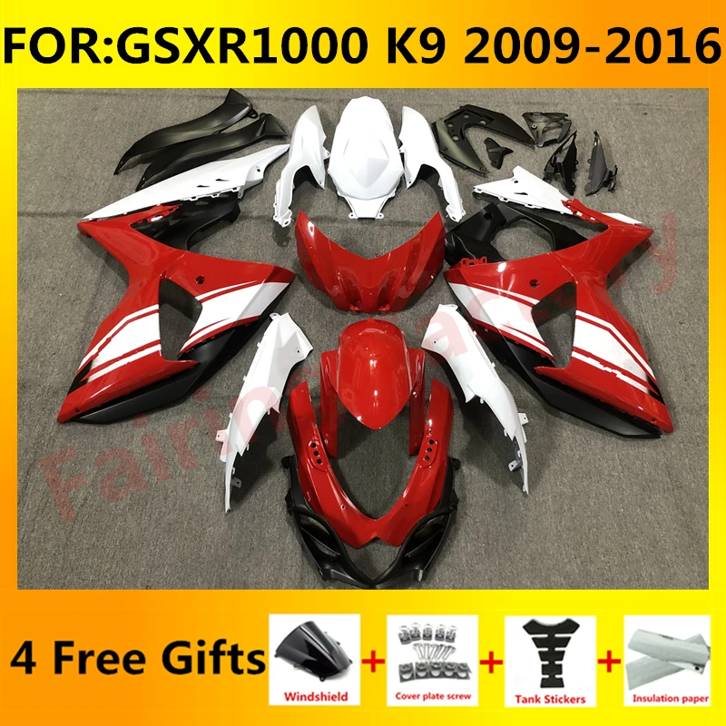 

Комплект обтекателей для мотоцикла, подходит для GSXR1000 GSXR 1000 GSX-R1000 2009 2010 2011 2012 2013 2014 2015 2016 K9, комплект обтекателей красного и белого цвета