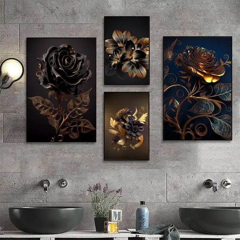 

Abstract Black Golden Flower Luxury POSTER Small Size Poster Retro Kraft Paper Sticker DIY Room Bar Cafe Room Wall Stickers