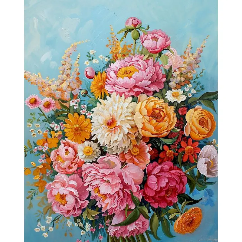 Vibrant Floral Canvas Art Kit with Frame - DIY Handpainted Oil Artwork, 60x75cm