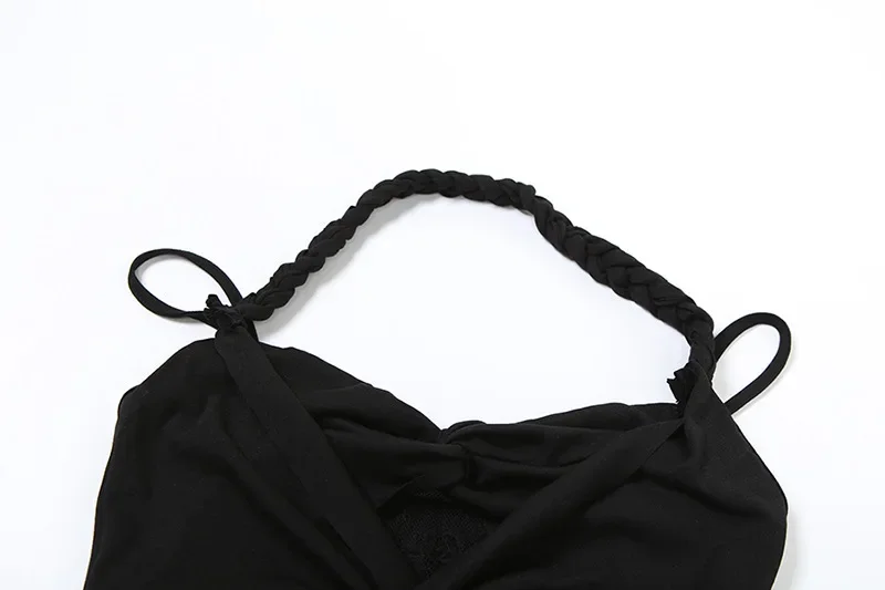Mesh Spitze y2k Tops V-Ausschnitt Crop Tops Mode lässig Ropa de Mujer solide sexy schlanke kurze Streetwear ärmellose Frauen kleider – Detail 19