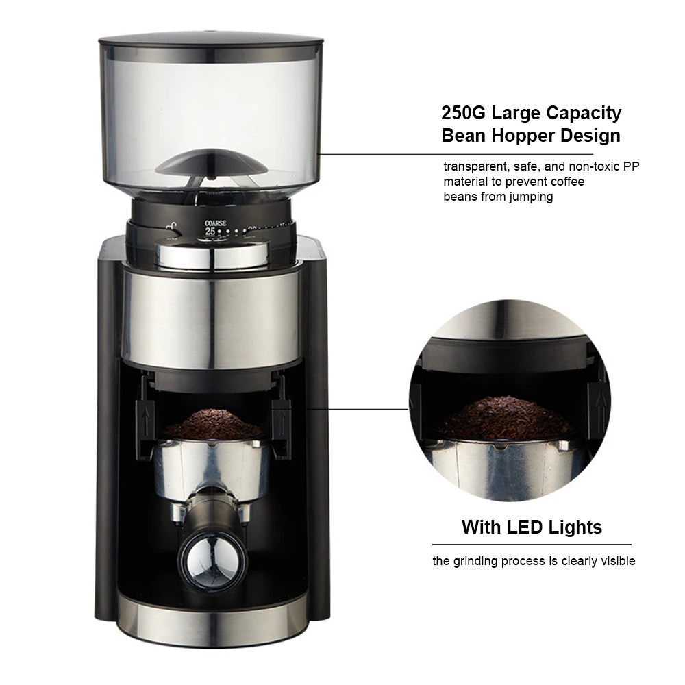 Commercial Coffee Grinder Electric Semi-auto Burr Mill Coffee Grinder  Espresso Coffee Makers Machine Coffee Bean Grinding Tool with  Grinding+Hopper