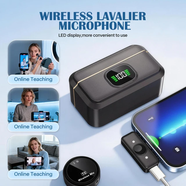 2 Pack Wireless Lavalier Microphone with Charging Case, USB-C Receiver Clip-on Mic for iPhone 15/16, Android, Vlogging, Live Streaming, Gaming, YouTube,