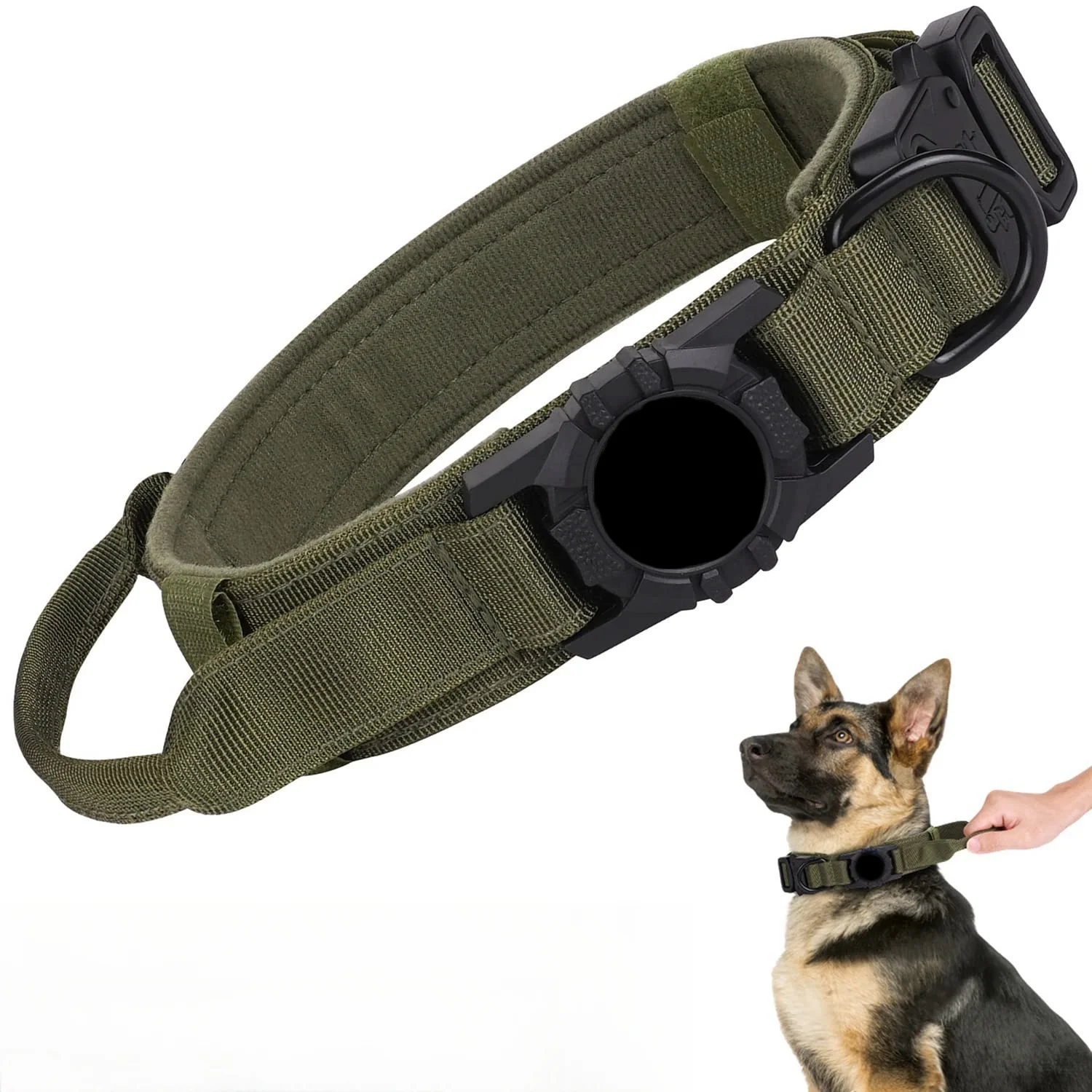 Tactical Dog Collar with Metal Buckle and AirTag Holder - Adjustable GPS Collar