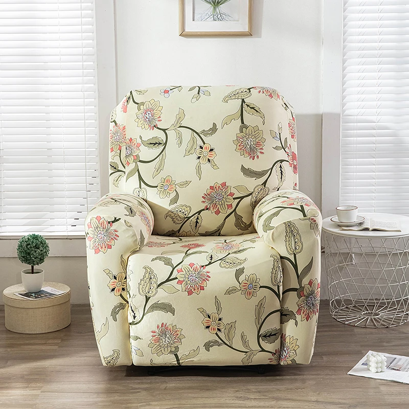Description Picture 3 of item4pc/set Milk Silk Stretch Recliner Sofa Covers Printed Elastic Armchair Chair Slipcovers for Living Room Furniture Protector