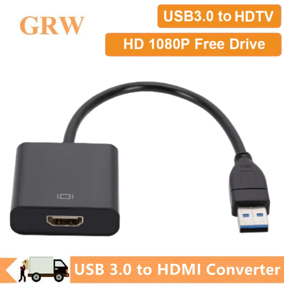 GRWIBEOU USB to HDMI Adapter for Multiple Monitors 1080P USB 3.0 To HDMI Video Converter For Windows XP/7/8/10 PC Laptop HDTV