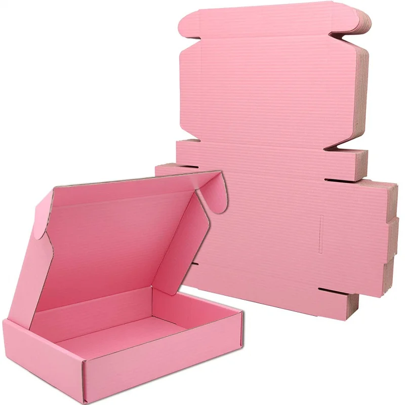 

Custom Custom Logo Pink Cardboard Paper Cartons Shipping Mailer Box Corrugated Wedding Clothes Gift Box Packaging