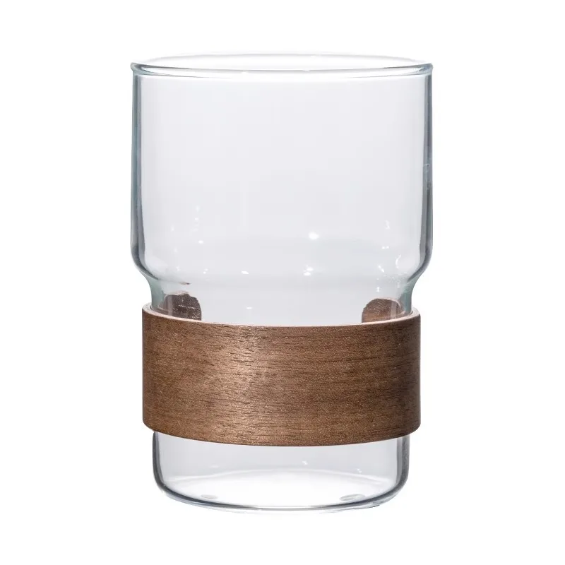1 Piece 350ml 12oz Stackable Clear Tea Cup with Bamboo Sleeve Heat Resistant Glass Mug Drip Coffee Tea Water Juice Brewing Cup
