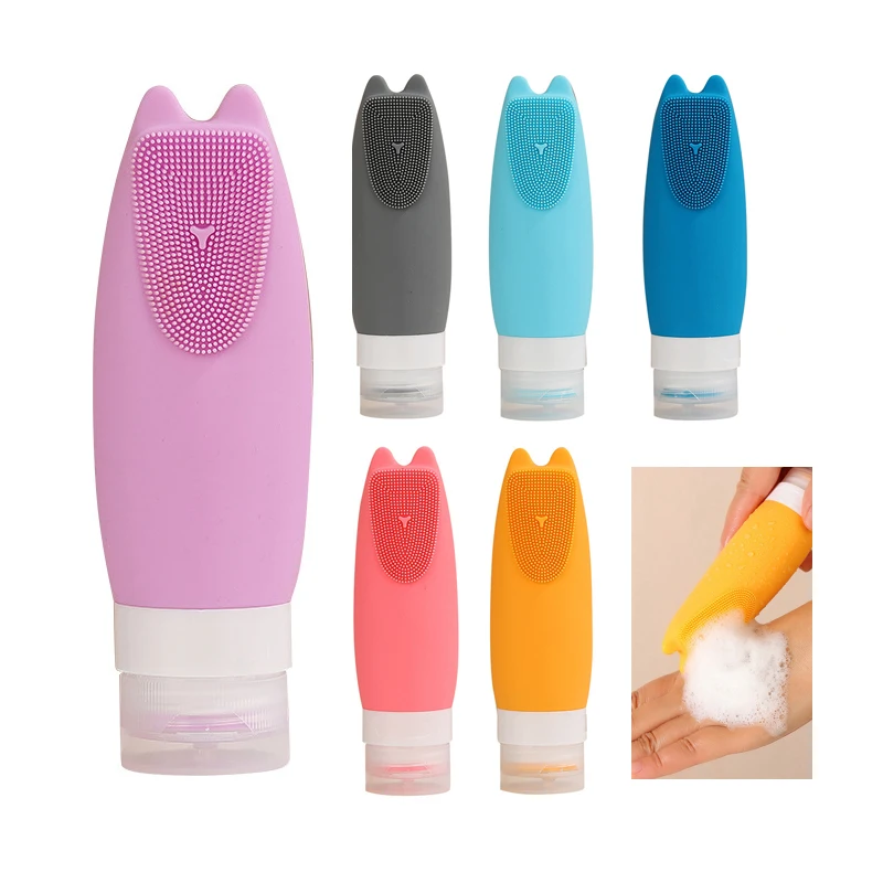 

Портативные силиконовые бутылки для путешествий, Диспенсер, щетка для чистки лица, многоразовая бутылка для туалетных принадлежностей, контейнер для шампуня, лосьона, косметики