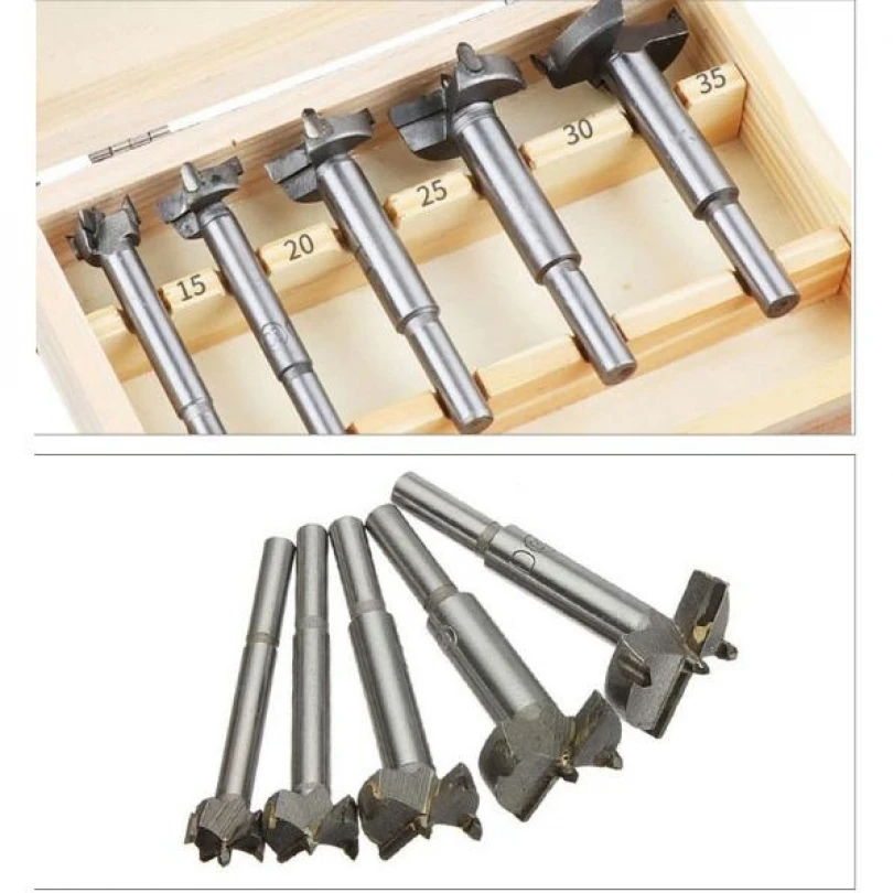 

5pcs Drill Bit Set 15 20 25 30 35mm 6mm Hex Shank Boring Drill Bits Woodworking Self Centering Hole Saw Wood Cutter Tools Set