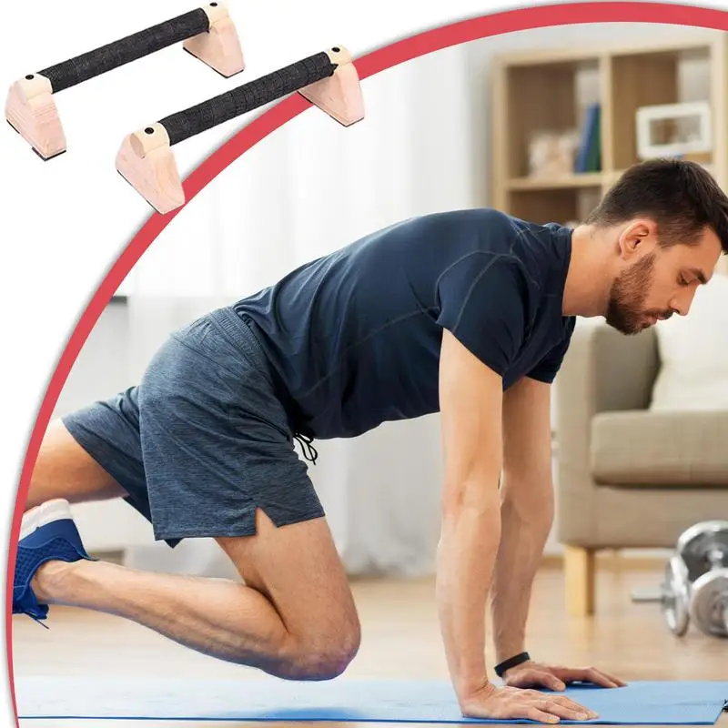 Solid Wood Push Up Bar Pull Up Stand Handles Parallettes Handles Exercise Equipment 2PCS For Home Wood Parallettes Bar push up bar