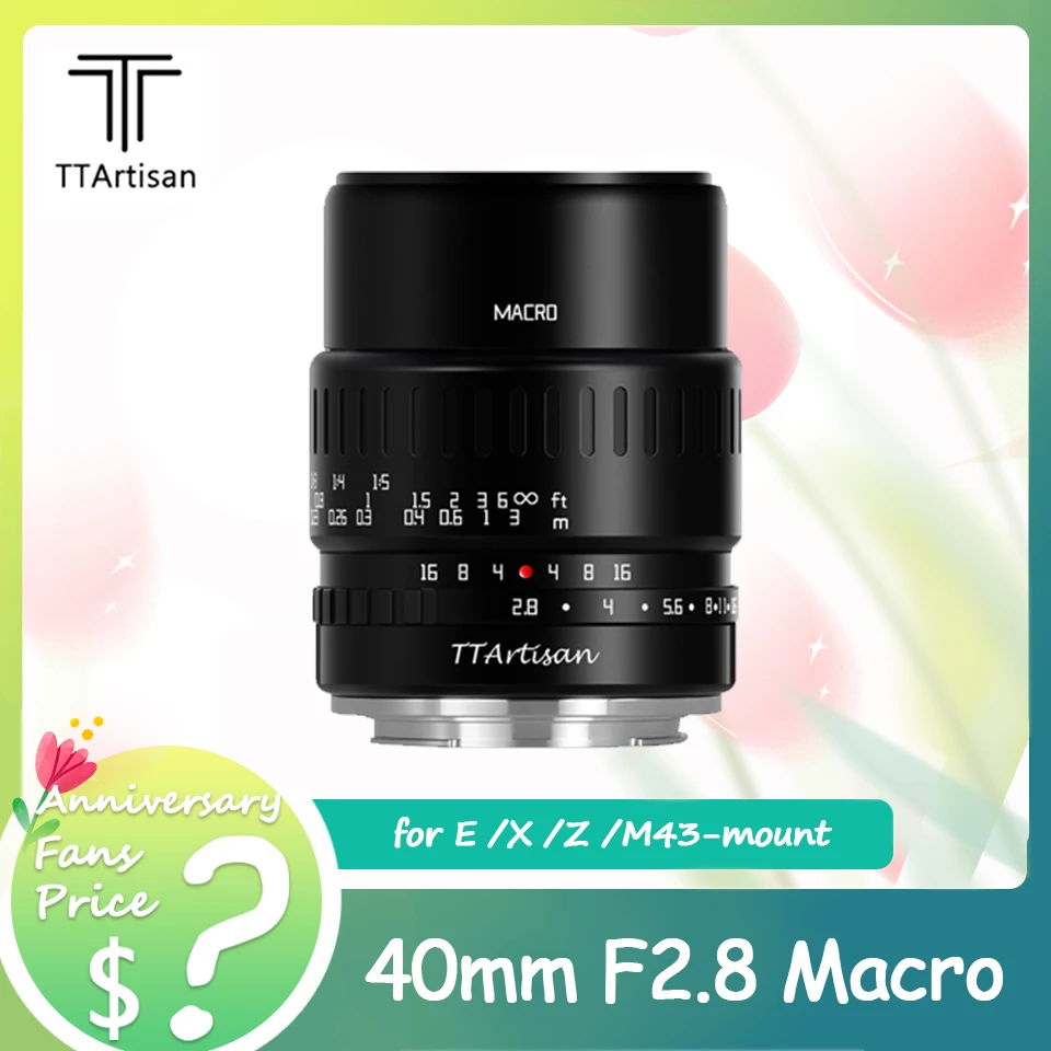 TTArtisan 40 mm F2.8 APS-C Macro Lens voor Insects Sieraden Portret Still-Life Compatibel met M43-Mount