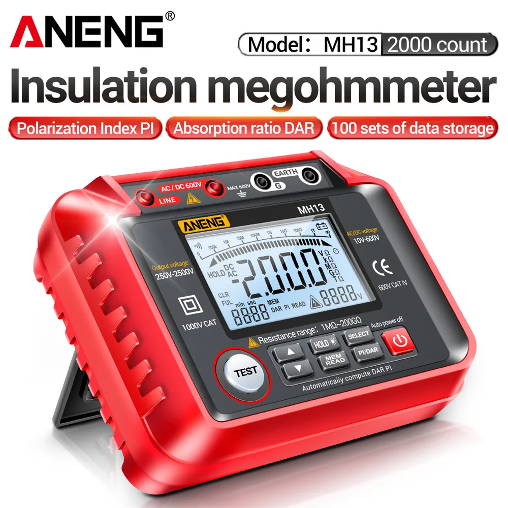 

ANENG MH13 Ohm Tester Digital Multimeter Megometro Insulation Earth High Voltage Megger Resistance Meter Tester Megohmmeter Tool