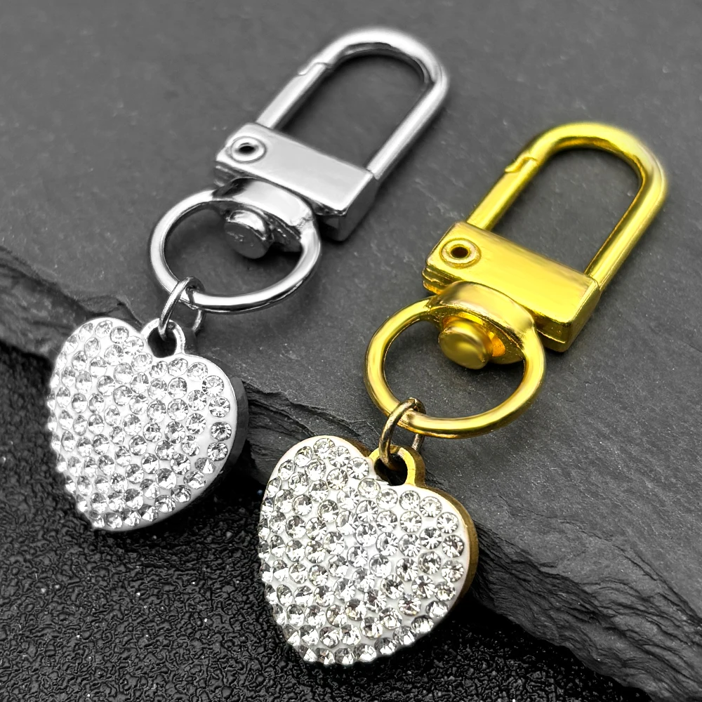 Glitter Strass Herz Schlüsselring Für Frauen Männer Edelstahl Gold Farbe Glanz Liebe Geldbörse Weiblichen Anhänger Schlüsselbund Schmuck