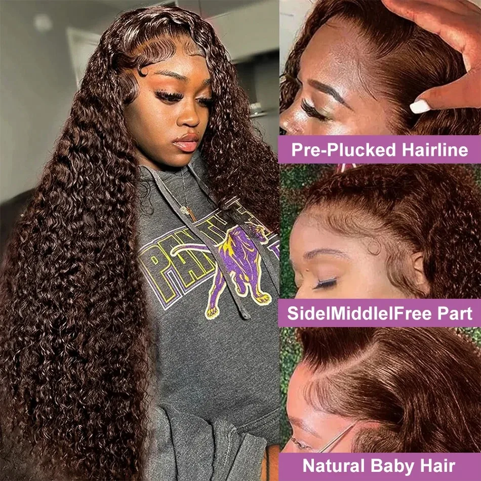 Human hair wig 220% 13x6 13x4 lace front deep wave water wave 30 40 inch transparent lace frontal