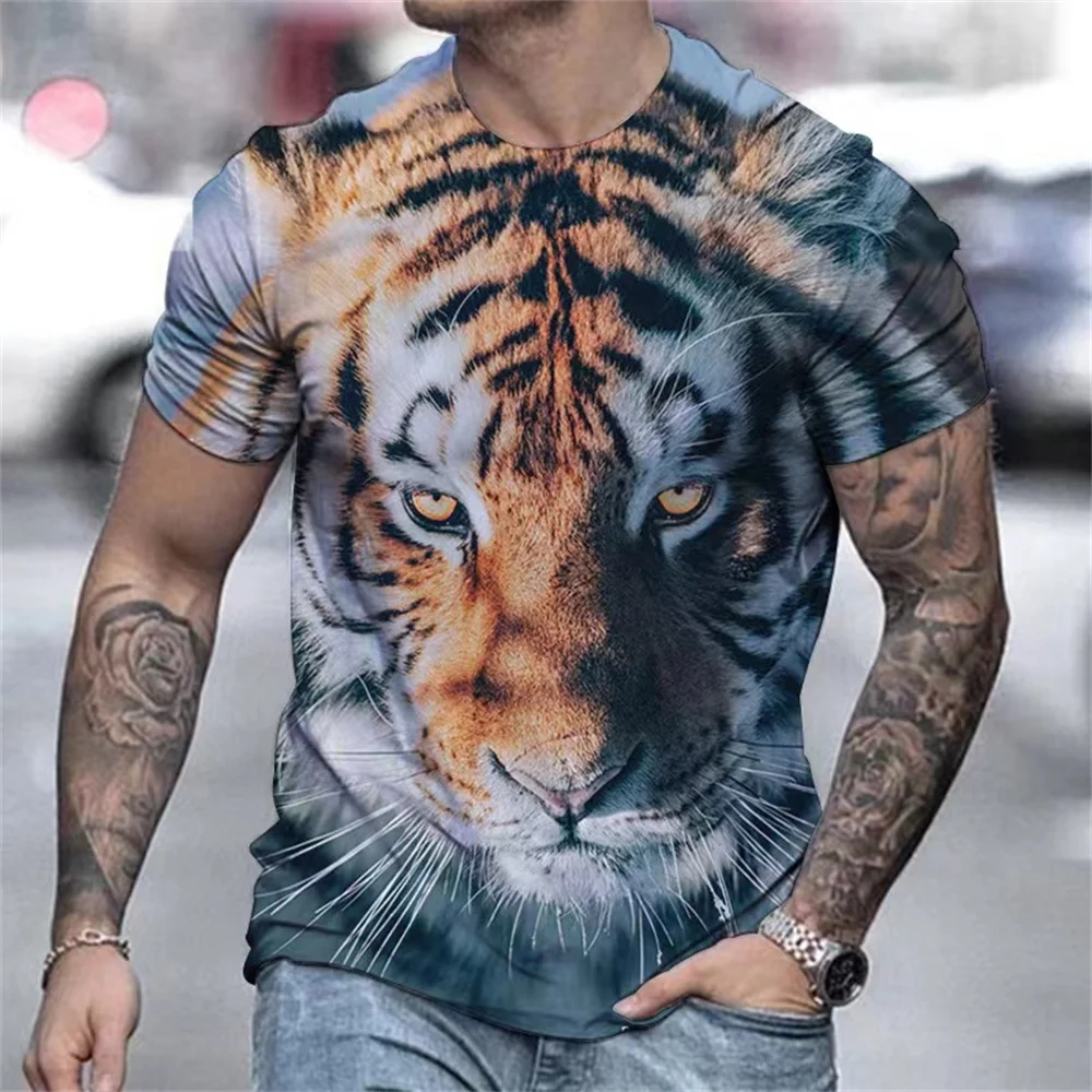 Tigre imprimir topo camisa masculina harajuku 3d t roupas animal de manga  curta verão oversized masculino camisa do vintage pulôver - AliExpress