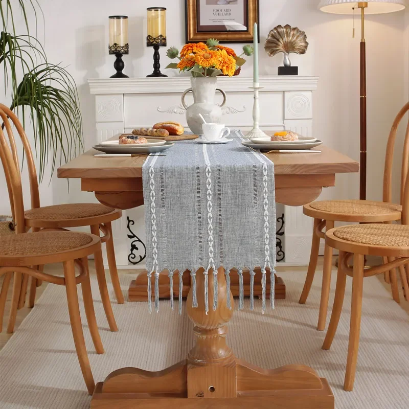 Tafelloper, modern, katoen/linnen, groen, salie, 33 x 183 cm, wasbaar, vintage tafelkleed, decoratie voor woonkamer, meubels, keuken, bruiloftsdecoraties, tafels