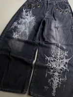 Jean délavé imprimé pour hommes, nouvelle mode américaine, motif surdimensionné, Y2K, gothique Rock, populaire, décontracté, Joker, taille haute, jambes larges 4