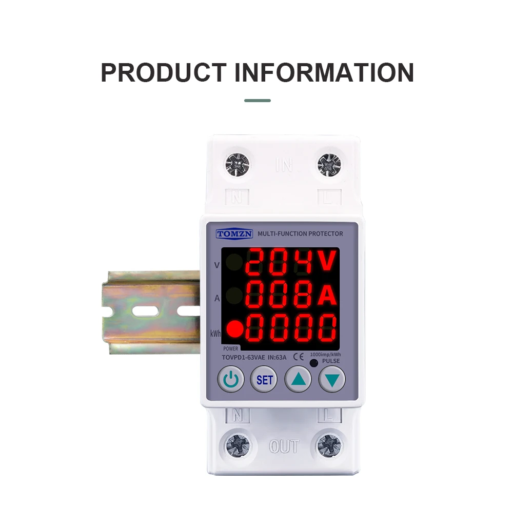 Din Rail Dual Display Adjustable Over Voltage Current And Under Voltage Protecti